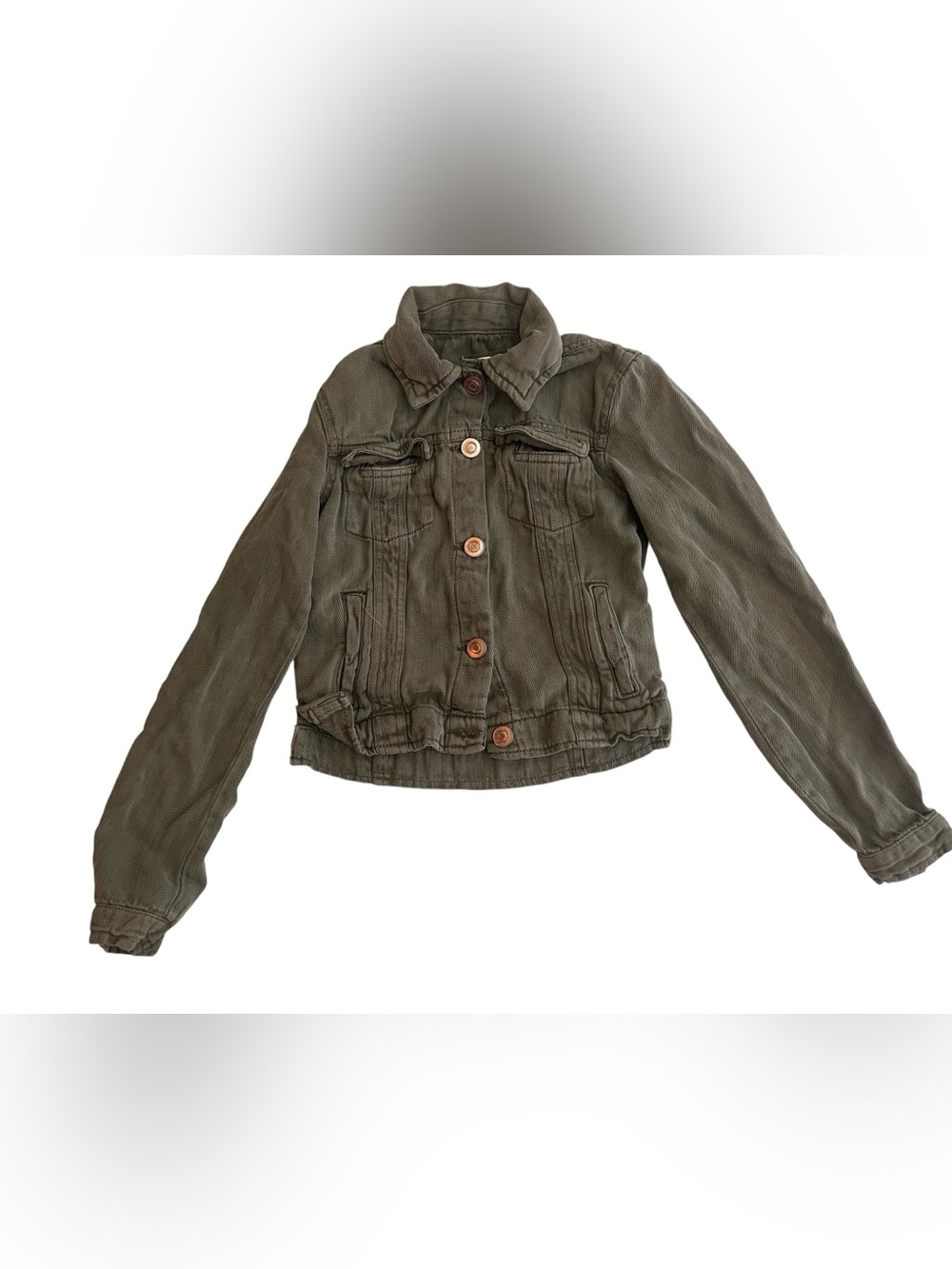 Angie Girl Olive Green Denim Jacket Girls Small Button Front